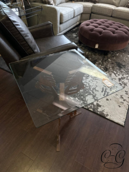Square Glass Top Accent Table With Metal Kokopelli Base