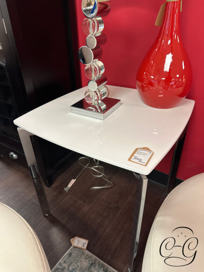 Square White Top End Table With Chrome Finish Base
