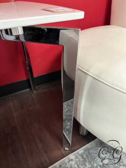 Square White Top End Table With Chrome Finish Base
