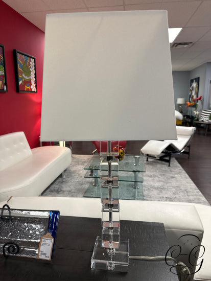 Stacked Square Crystal Body Table Lamp With Rect. Cream Shade