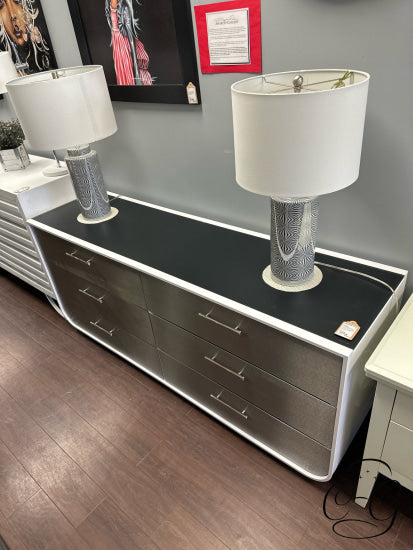 Stainless Steel Drawer Front 6 Dresser With Grey Frosted Glass Top Only