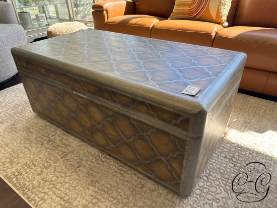 Storage Trunk Coffee Table In Soft Wood Finish Metal Inlay Design On Castors