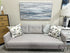 Stylus Light Grey Bench Seat Sofa W/3 Button Tufted Back Cushions Steel Legs