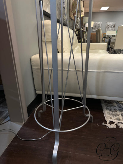 Tall Torchiere Style Floor Lamp W/Silver Coated Metal Base ’X’ Design