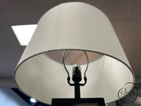 Taupe Ceramic Base Table Lamp W/Black Metal Cream Shade 15x29’’ Table Lamp