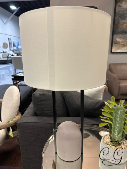 Taupe Ceramic Base Table Lamp W/Black Metal Cream Shade 15x29’’ Table Lamp