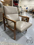 Taupe Leather Look Arm Chair With Walnut Arms/Legs
