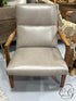 Taupe Leather Look Arm Chair With Walnut Arms/Legs