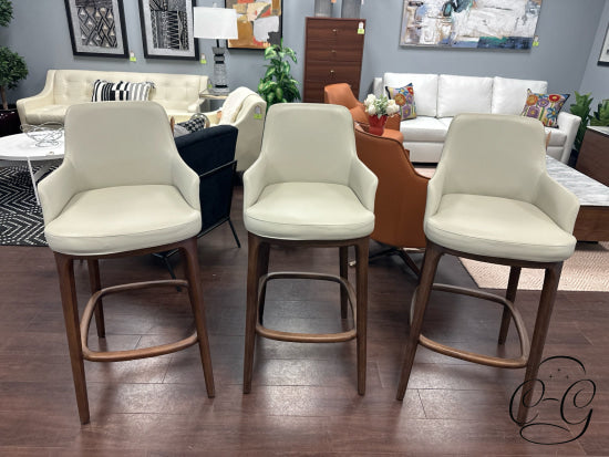 Taupe Micro Leather Bartool W/Walnut Finsih Base 20x22x42’’ Barstool