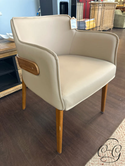Taupe Micro Leather Dining Arm Chair W/Light Wood Legs & Detailing 20x22x29’’ Dining Arm Chair