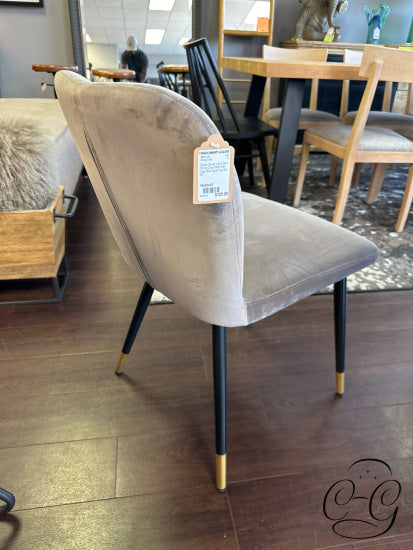Taupe Velvet Like Fabric Dining Chair With Dk Legs Gold Tips