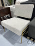 Taupe & White Fabric Armless Chair With Gold Frame Legs Accent
