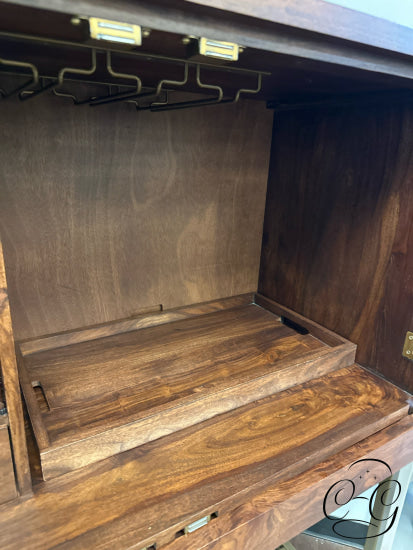 Teak 2 Door Bar Cabinet W/Storage For Spirits/Wine Tray 42x20x53’’ Bar unit
