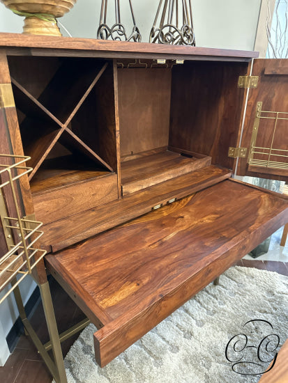Teak 2 Door Bar Cabinet W/Storage For Spirits/Wine Tray 42x20x53’’ Bar unit