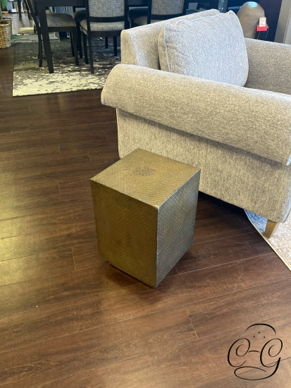 Torre And Tagus Antique Brass & Gold Embossed Cube Accent Table
