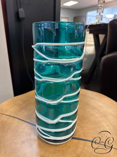 Torre And Tagus Clear Turquoise Glass Vase