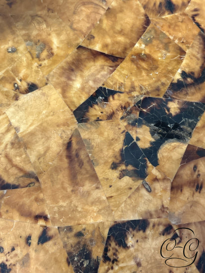 Tortoise Shell Look 1/2 Moon Top Console W/Brushed Gold Bird & Claw Detailing 67x19x33’’ Console Table