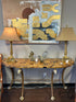 Tortoise Shell Look 1/2 Moon Top Console W/Brushed Gold Bird & Claw Detailing 67x19x33’’ Console Table