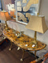Tortoise Shell Look 1/2 Moon Top Console W/Brushed Gold Bird & Claw Detailing 67x19x33’’ Console Table