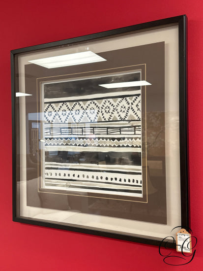 ’Tribal Echo Iv’ Black White Taupe Matt Abstract Design Picture In Frame