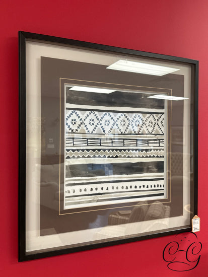 ’Tribal Echo Iv’ Black White Taupe Matt Abstract Design Picture In Frame
