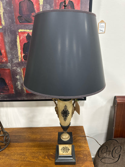 Trophy Style Table Lamp Beige/Black With Scroll Detailing Black Shade 16x25’’ Table Lamp