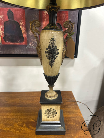Trophy Style Table Lamp Beige/Black With Scroll Detailing Black Shade 16x25’’ Table Lamp
