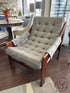 Tufted Grey Fabric ’Sling’ Chair W/Chestnut Finish Solid Wood Frame/Arms Arm