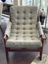 Tufted Grey Fabric ’Sling’ Chair W/Chestnut Finish Solid Wood Frame/Arms Arm