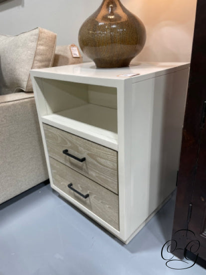 Universal White Wood Nightstand With Open Shelf 2 Drawers Electrical Night-Table