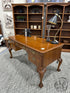 Vintage 4 Drawer Chippendale Style Oak Elm Burl Desk W/Cabriole Legs,*Key 59x29x30’’ Desk