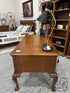 Vintage 4 Drawer Chippendale Style Oak Elm Burl Desk W/Cabriole Legs,*Key 59x29x30’’ Desk