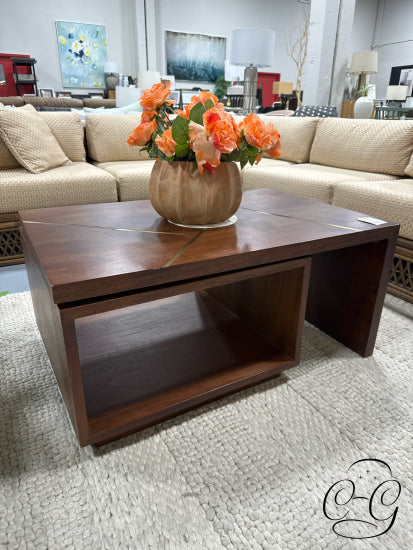 Walnut Finish & Gold Inlay Swivel Coffee Table 36x24x17’’ Coffee
