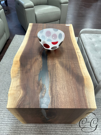 Walnut Live Edge Coffee Table With Clear Resin Detailing