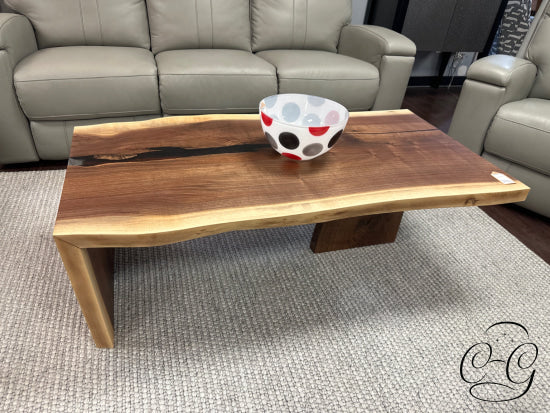 Walnut Live Edge Coffee Table With Clear Resin Detailing