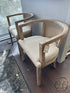 Weathered Beige Accent Chair W/Faux Cane Back Linen Fabric Seat Cushion