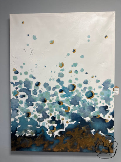 White Background Turquoise Blue Gold Abstract Design Canvas Art Picture