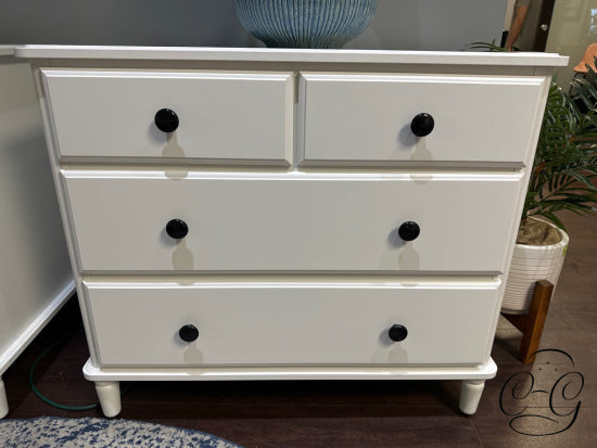 White Cabinet With 4 Drawers Black Knobs