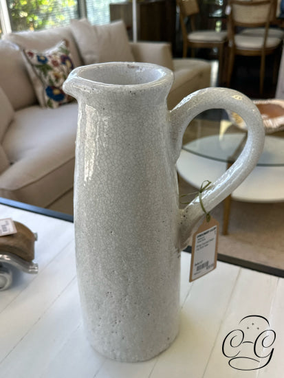 White Crackled Design Jug Style Vase Home Decor