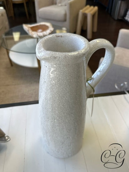 White Crackled Design Jug Style Vase Home Decor