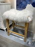 White Faux Fur Backless Counter Stool With Wood Base Height
