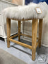 White Faux Fur Backless Counter Stool With Wood Base Height