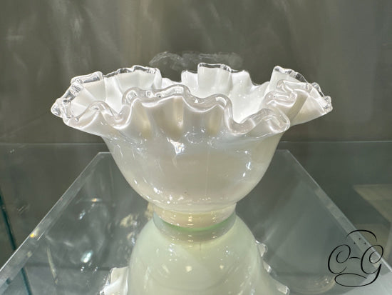 White Glass Dish With Clear Ruffled Edge Home Decor