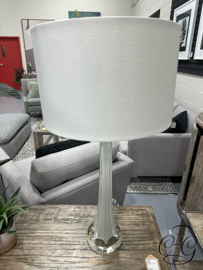 White Glass Tall Body Table Lamp With White Shade 15x33’’ Table Lamp