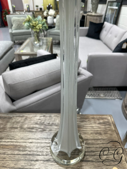 White Glass Tall Body Table Lamp With White Shade 15x33’’ Table Lamp