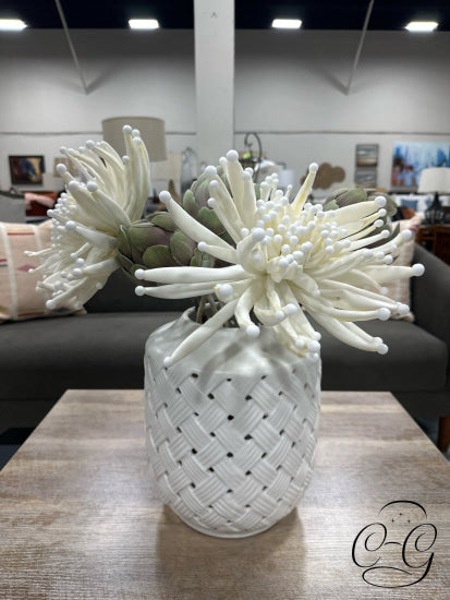 White Lattice Design Ceramic Vase 10x12’’ Home Decor