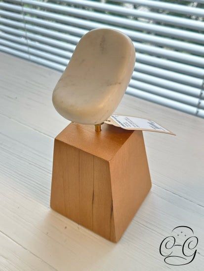 White Marble Small Object On Wood Stand 4x3x9’’ Home Decor