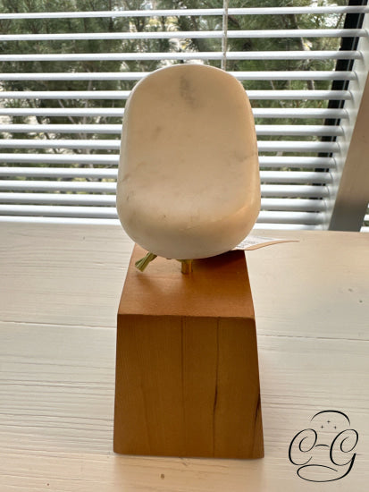 White Marble Small Object On Wood Stand 4x3x9’’ Home Decor