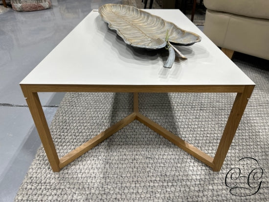 White Metal Coffee Table With Light Wood Base