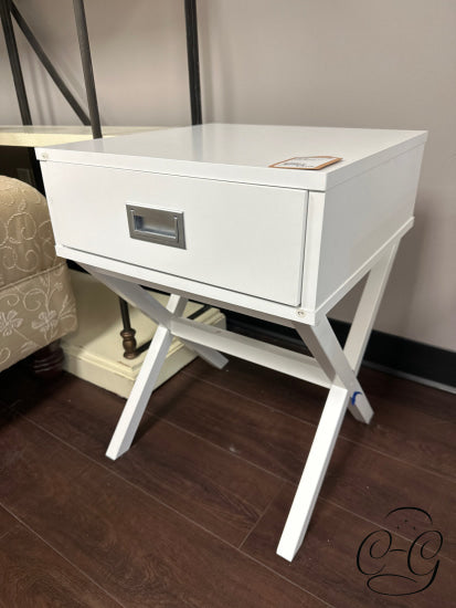 White Nightstand With 1 Drawer ’X’ Base Night-Table
